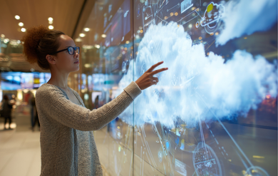 Frau an einem digitalen Touchscreen